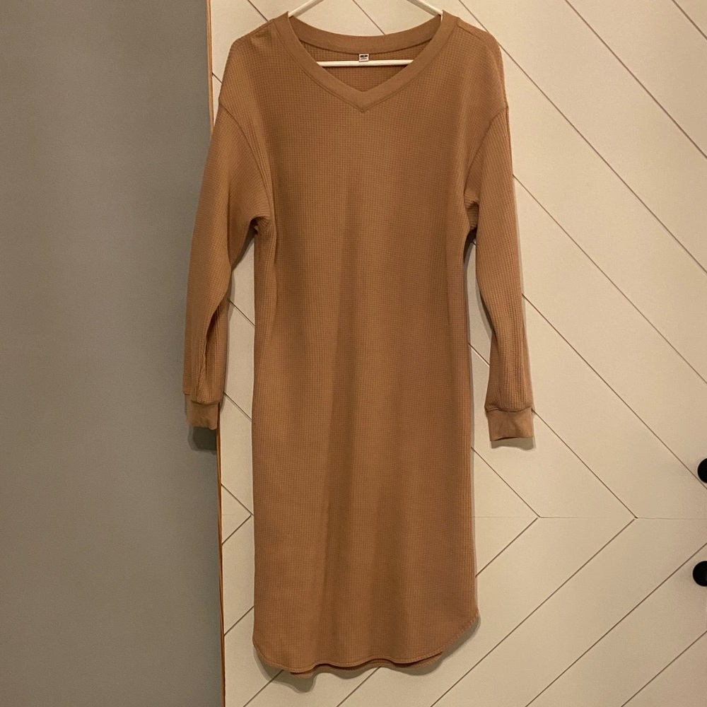 Uniqlo textured tan dress